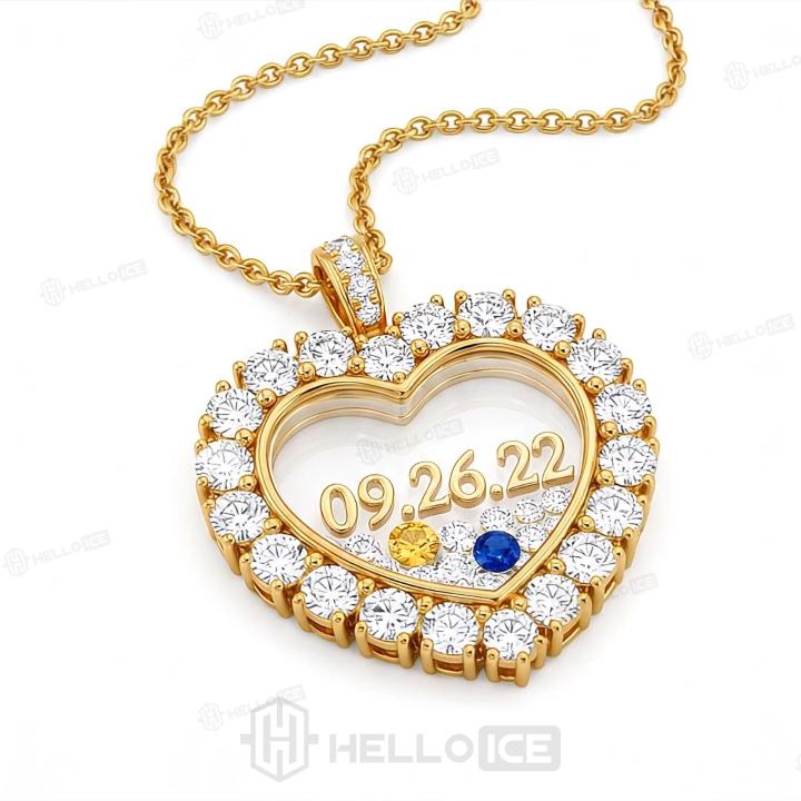 Custom Date Heart Shaped Floating Diamond Birthstone Pendant Custom Date Heart Shaped Floating Diamond Birthstone Pendant