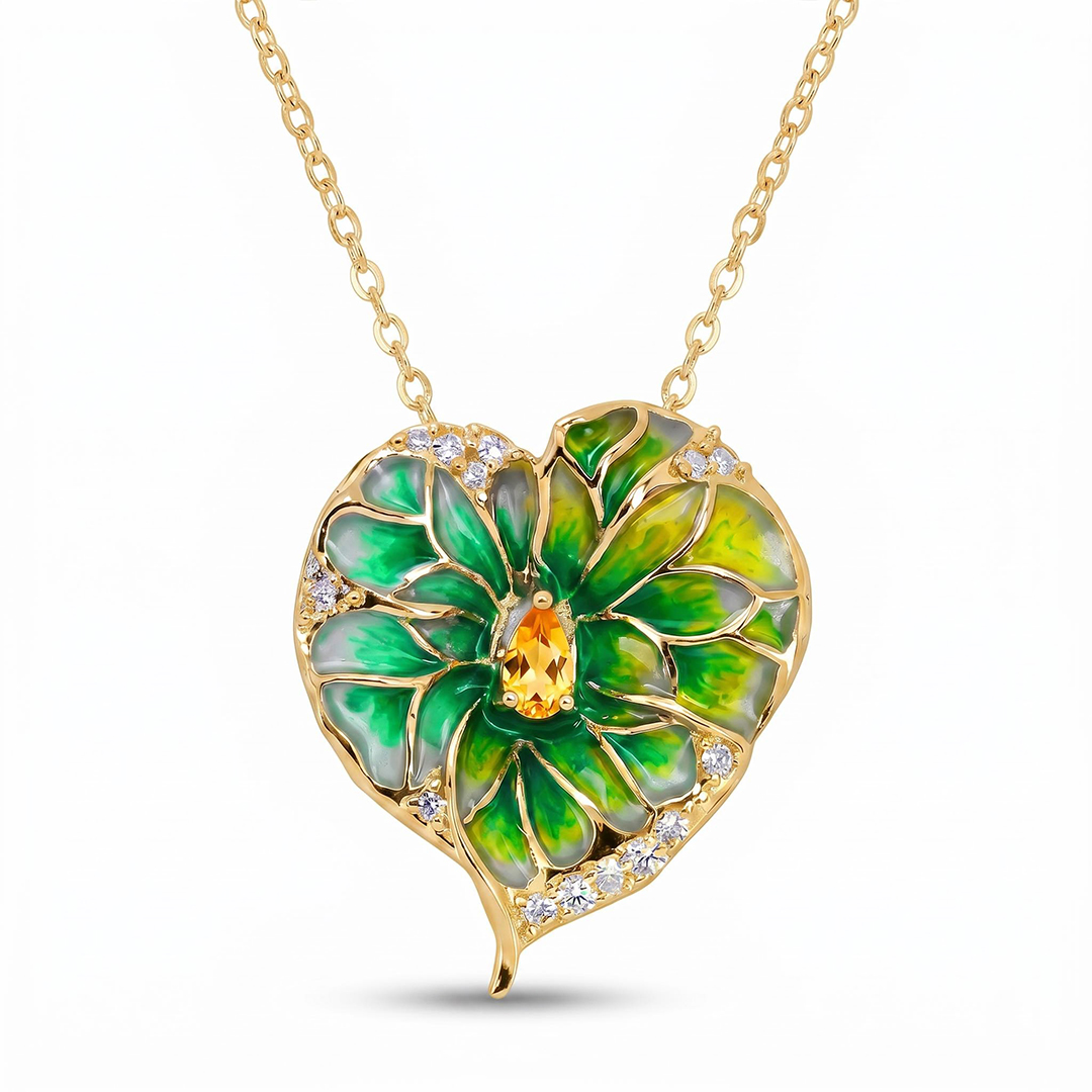 Helloice Enamel Nature Glaze Green Heart Pendant Necklace Helloice Enamel Nature Glaze Green Heart Pendant Necklace