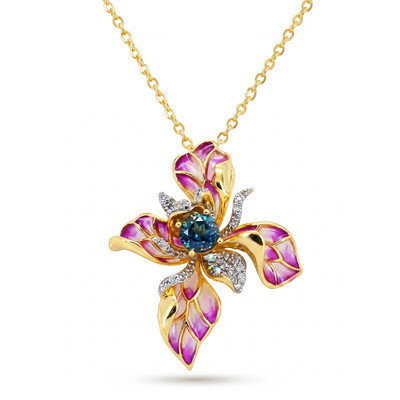 Helloice Enamel Nature Glaze Purple Pink Butterfly Flower Pendant Necklace
