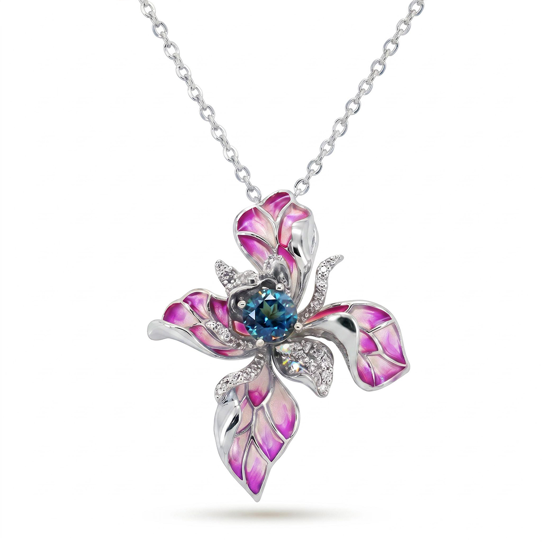 Helloice Enamel Nature Glaze Purple Pink Butterfly Flower Pendant Necklace Helloice Enamel Nature Glaze Purple Pink Butterfly Flower Pendant Necklace