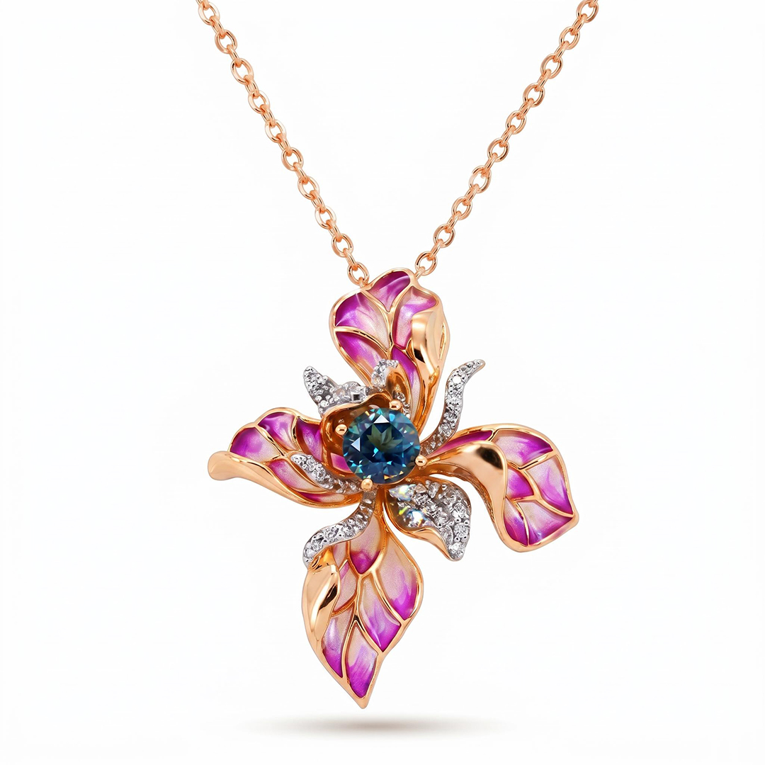 Helloice Enamel Nature Glaze Purple Pink Butterfly Flower Pendant Necklace Helloice Enamel Nature Glaze Purple Pink Butterfly Flower Pendant Necklace