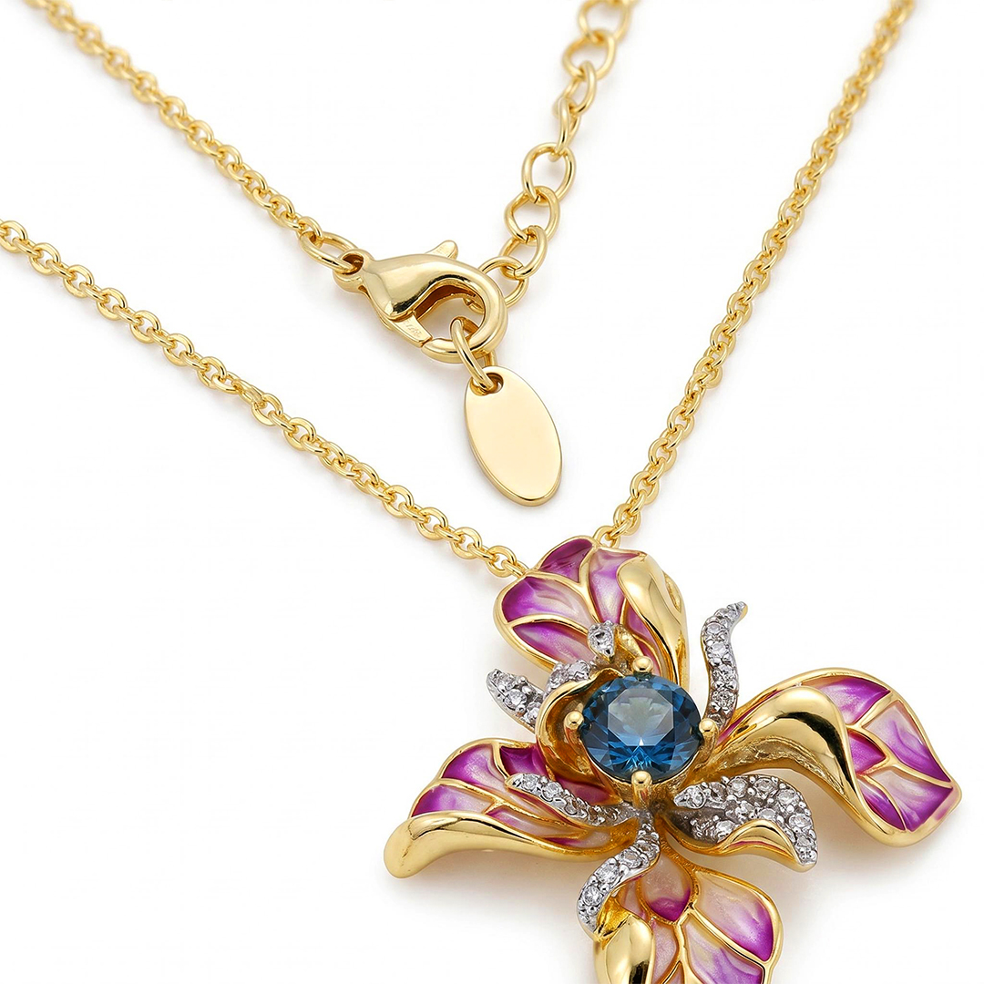 Helloice Enamel Nature Glaze Purple Pink Butterfly Flower Pendant Necklace Helloice Enamel Nature Glaze Purple Pink Butterfly Flower Pendant Necklace