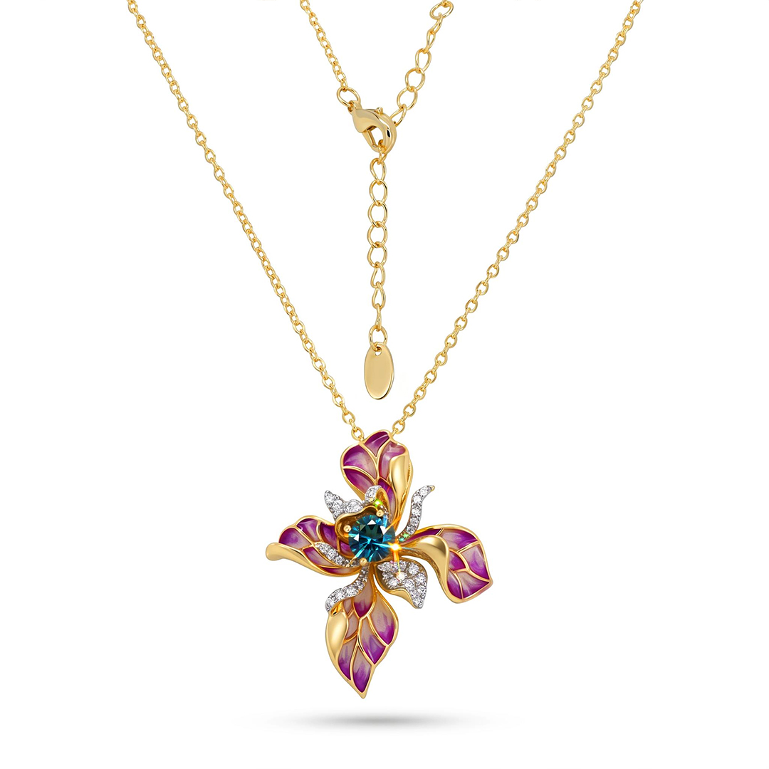 Helloice Enamel Nature Glaze Purple Pink Butterfly Flower Pendant Necklace Helloice Enamel Nature Glaze Purple Pink Butterfly Flower Pendant Necklace