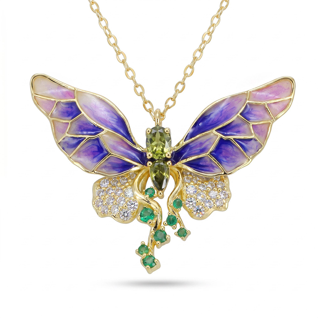 Helloice Enamel Nature Glaze Purple Butterfly Pendant Necklace Helloice Enamel Nature Glaze Purple Butterfly Pendant Necklace