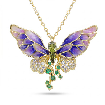 Helloice Enamel Nature Glaze Purple Butterfly Pendant Necklace