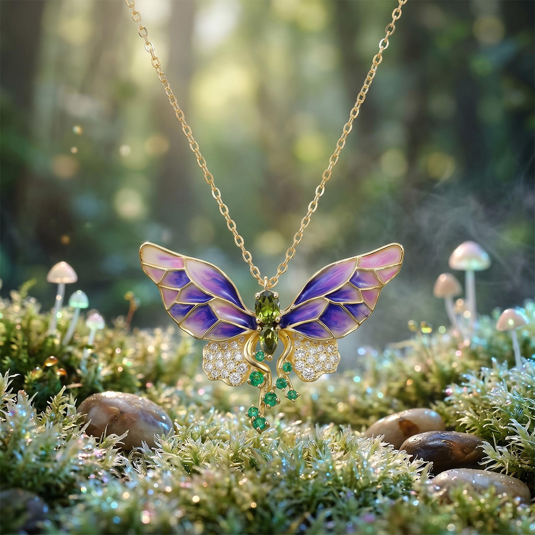 Helloice Enamel Nature Glaze Purple Butterfly Pendant Necklace Helloice Enamel Nature Glaze Purple Butterfly Pendant Necklace