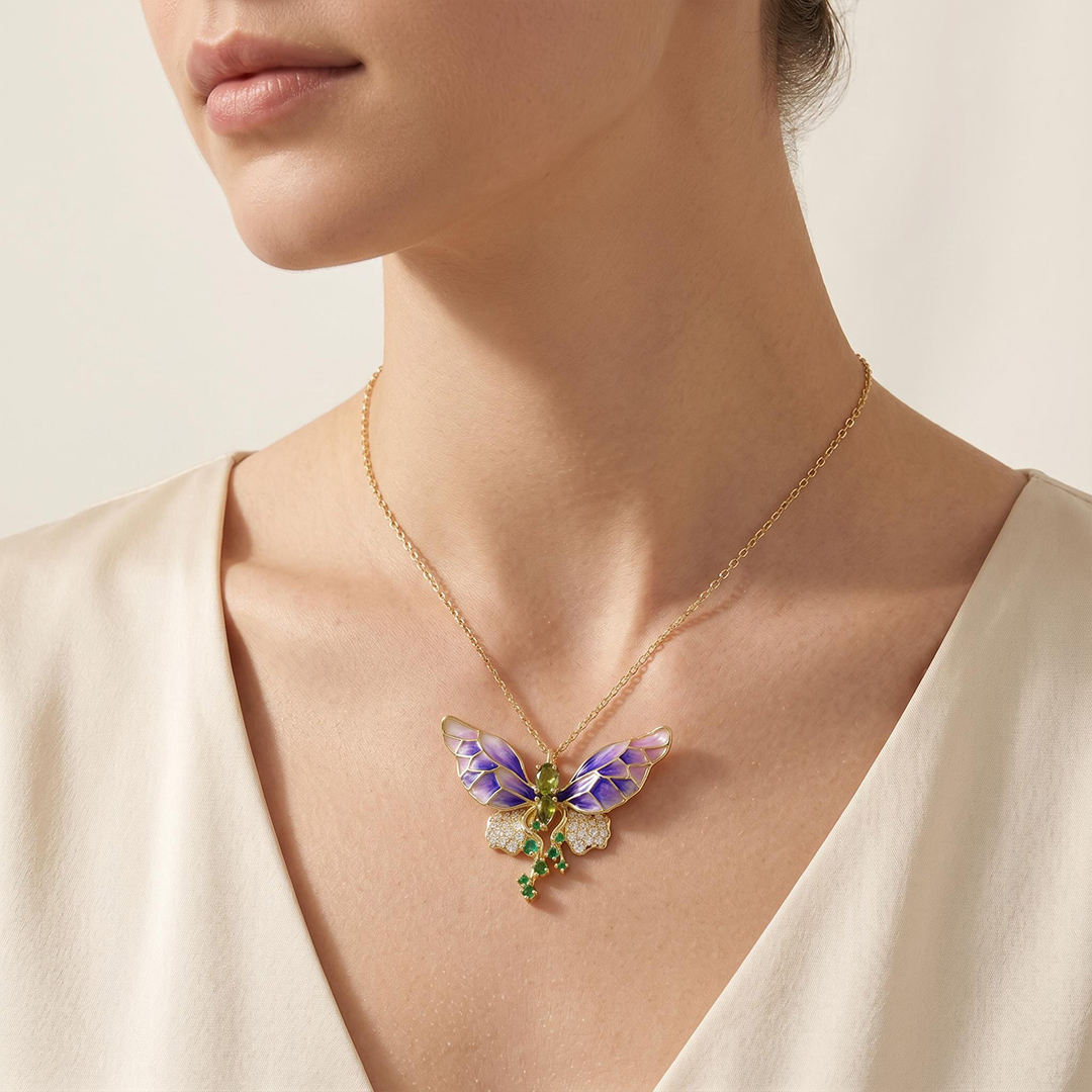 Helloice Enamel Nature Glaze Purple Butterfly Pendant Necklace Helloice Enamel Nature Glaze Purple Butterfly Pendant Necklace