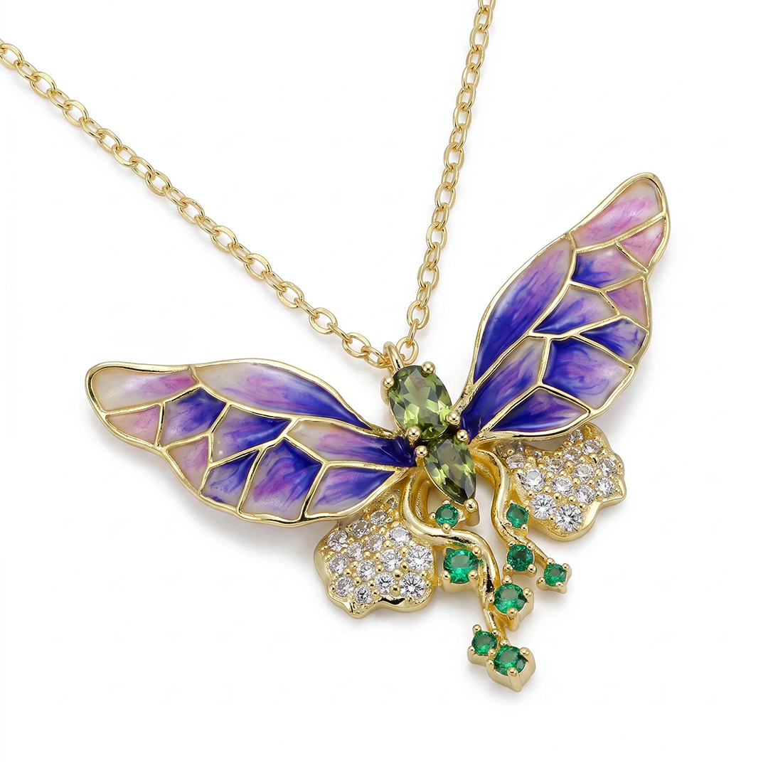 Helloice Enamel Nature Glaze Purple Butterfly Pendant Necklace Helloice Enamel Nature Glaze Purple Butterfly Pendant Necklace