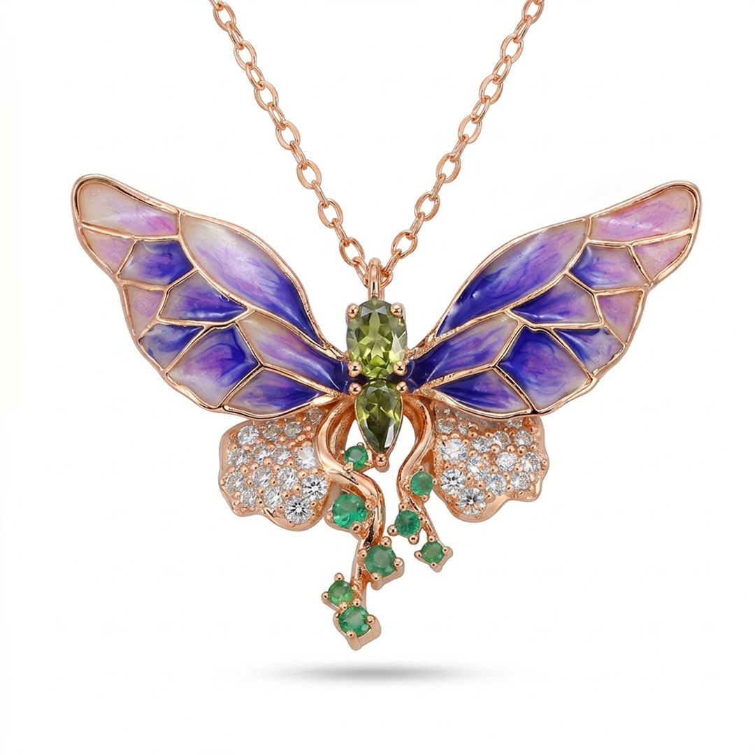 Helloice Enamel Nature Glaze Purple Butterfly Pendant Necklace Helloice Enamel Nature Glaze Purple Butterfly Pendant Necklace