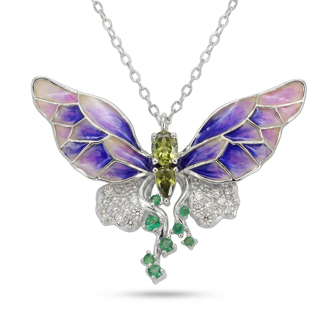 Helloice Enamel Nature Glaze Purple Butterfly Pendant Necklace Helloice Enamel Nature Glaze Purple Butterfly Pendant Necklace