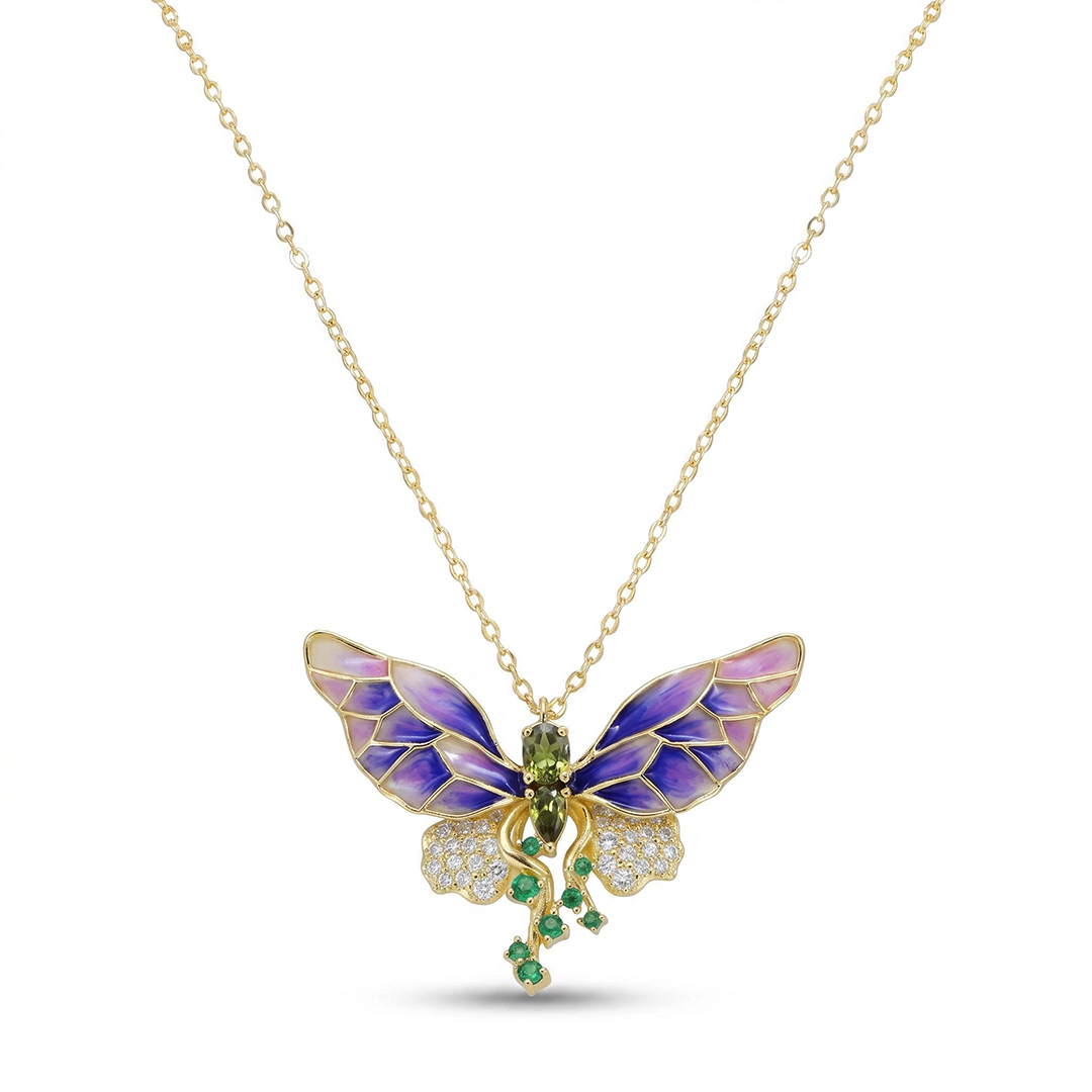 Helloice Enamel Nature Glaze Purple Butterfly Pendant Necklace Helloice Enamel Nature Glaze Purple Butterfly Pendant Necklace