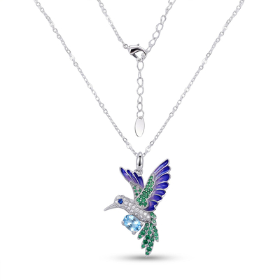 Helloice Enamel Nature Glaze Purple Wing Hummingbird Pendant Necklace