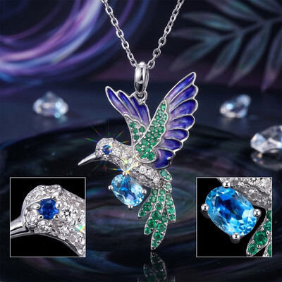 Helloice Enamel Nature Glaze Purple Wing Hummingbird Pendant Necklace