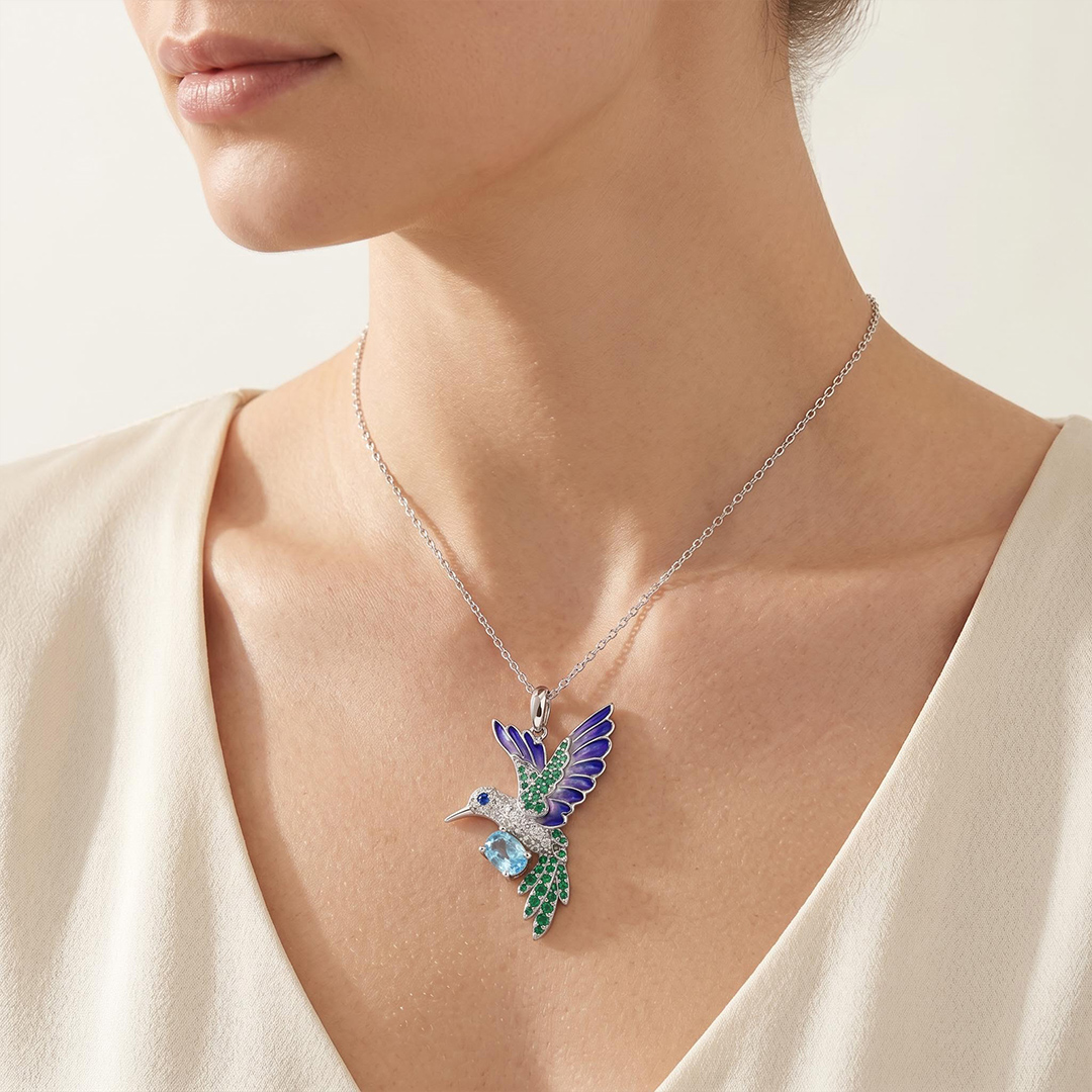 Helloice Enamel Nature Glaze Purple Wing Hummingbird Pendant Necklace Helloice Enamel Nature Glaze Purple Wing Hummingbird Pendant Necklace