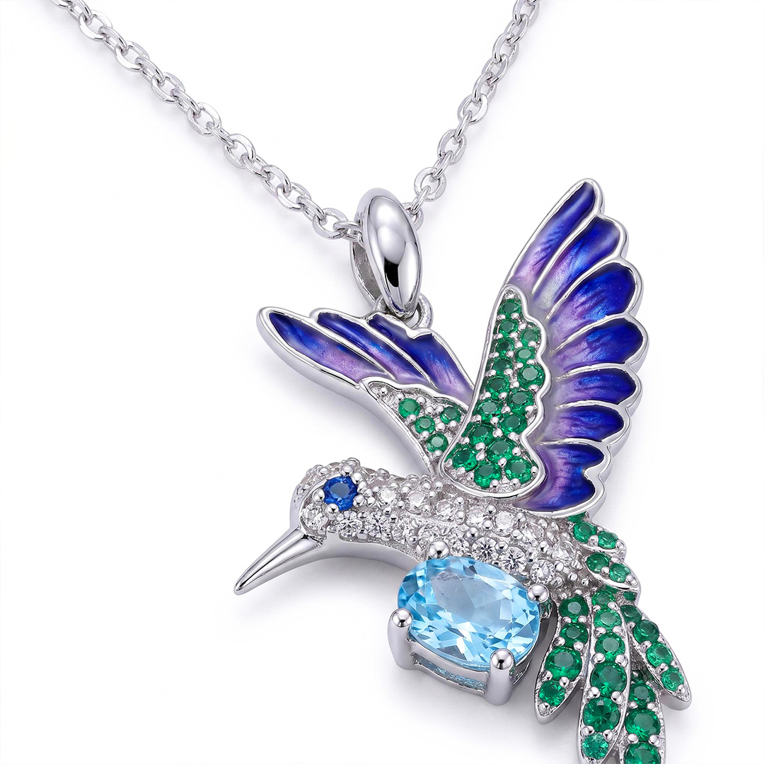 Helloice Enamel Nature Glaze Purple Wing Hummingbird Pendant Necklace Helloice Enamel Nature Glaze Purple Wing Hummingbird Pendant Necklace