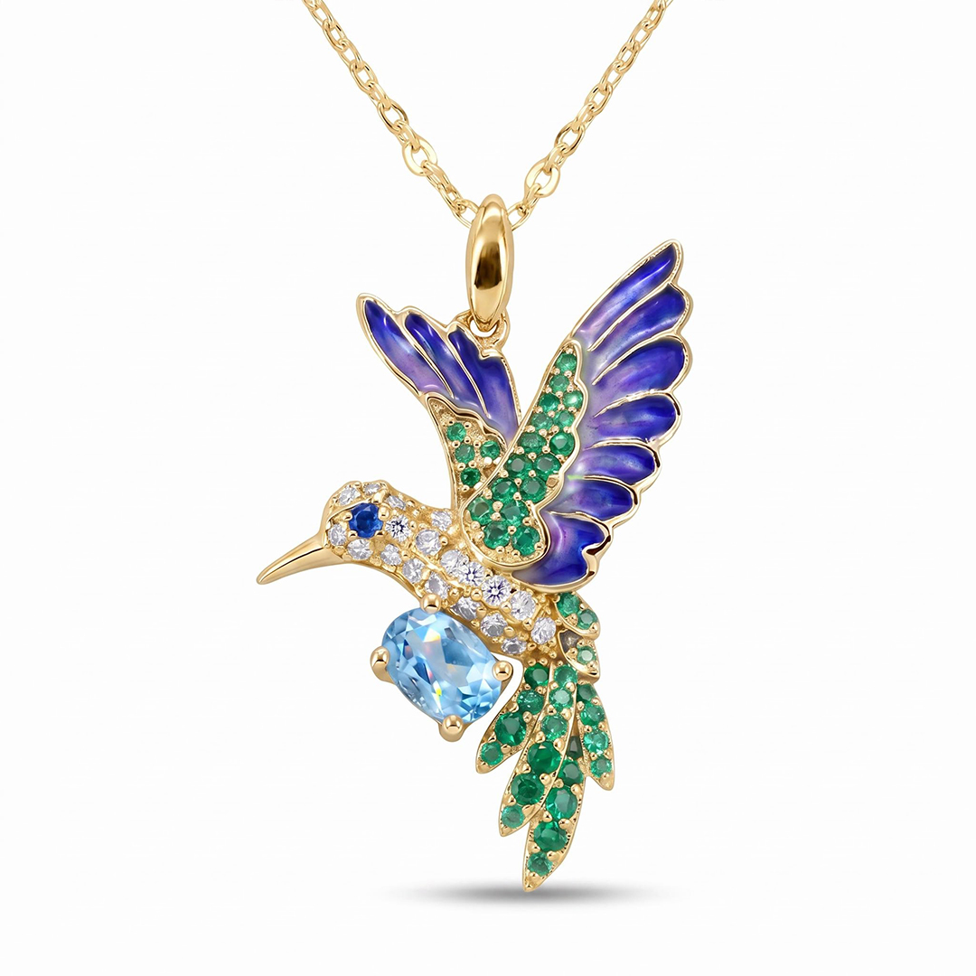 Helloice Enamel Nature Glaze Purple Wing Hummingbird Pendant Necklace Helloice Enamel Nature Glaze Purple Wing Hummingbird Pendant Necklace