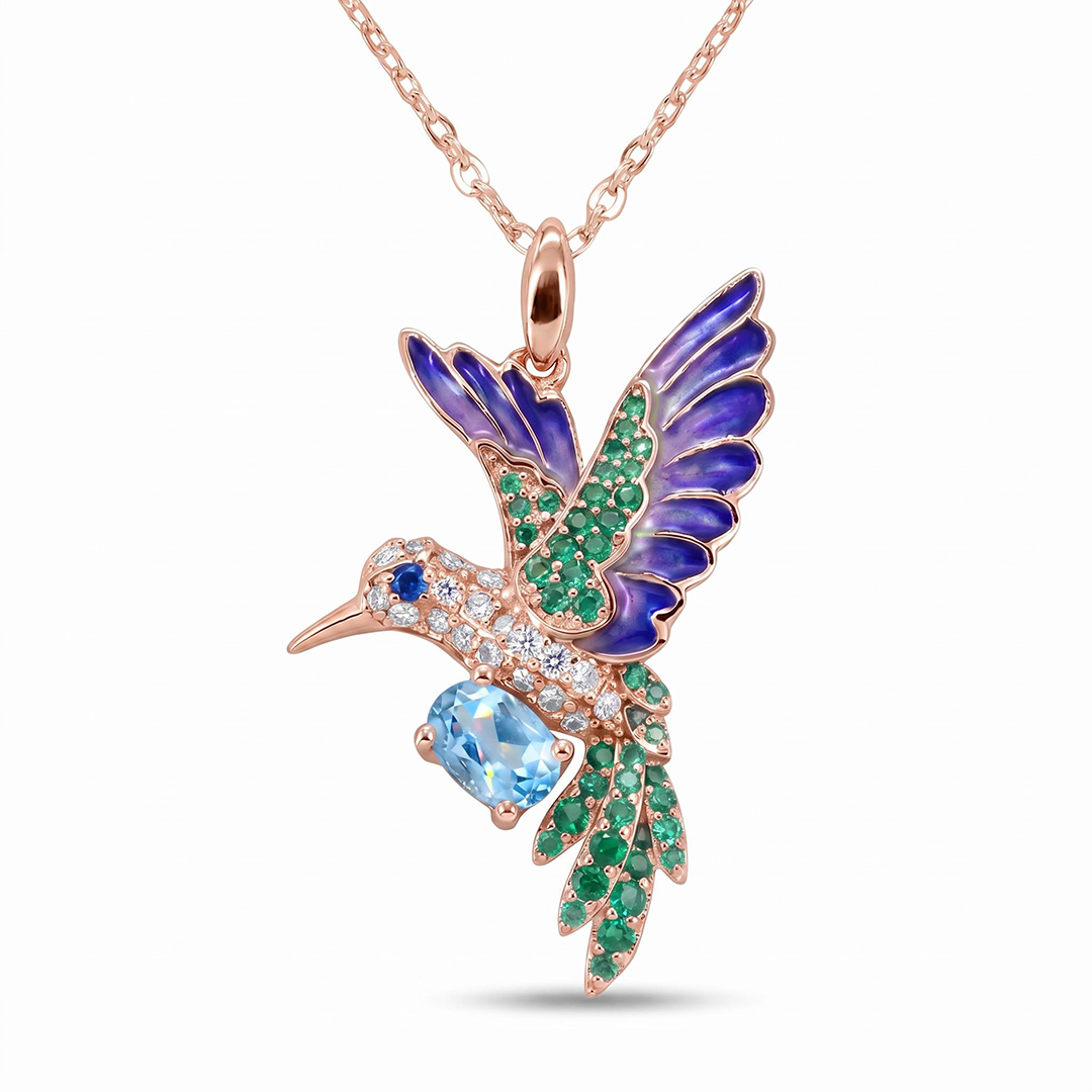 Helloice Enamel Nature Glaze Purple Wing Hummingbird Pendant Necklace Helloice Enamel Nature Glaze Purple Wing Hummingbird Pendant Necklace