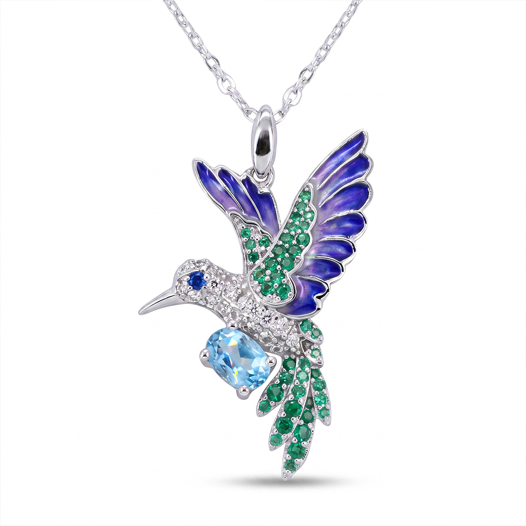 Helloice Enamel Nature Glaze Purple Wing Hummingbird Pendant Necklace Helloice Enamel Nature Glaze Purple Wing Hummingbird Pendant Necklace
