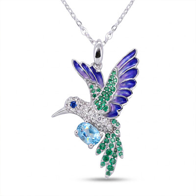 Enamel Nature Glaze Purple Wing Hummingbird Pendant Necklace