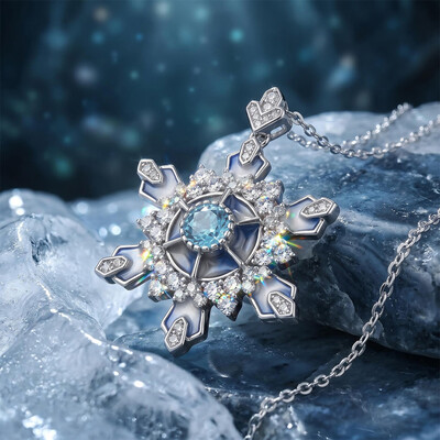 Enamel Nature Glaze Light Purple Snowflake Pendant Necklace