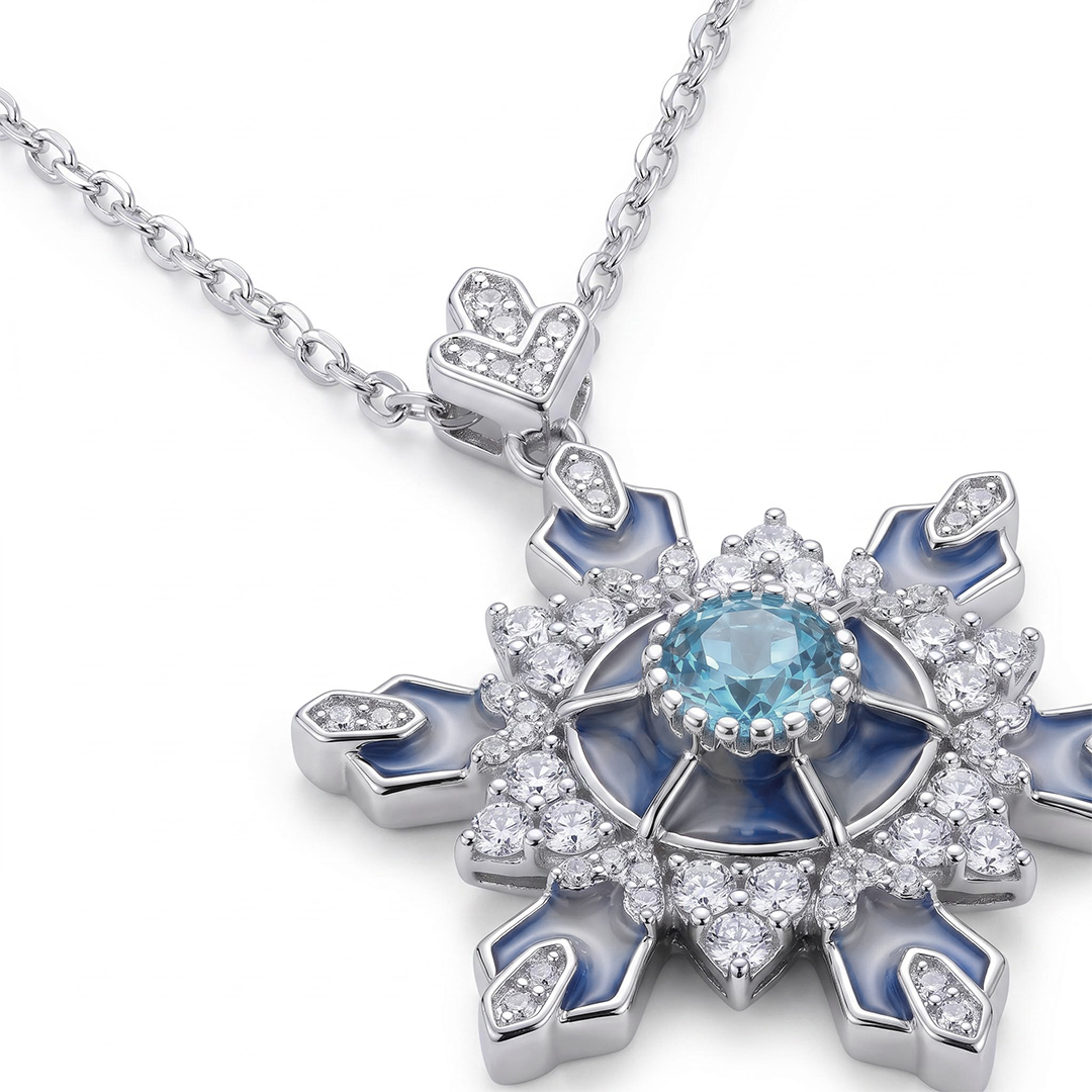 Enamel Nature Glaze Light Purple Snowflake Pendant Necklace