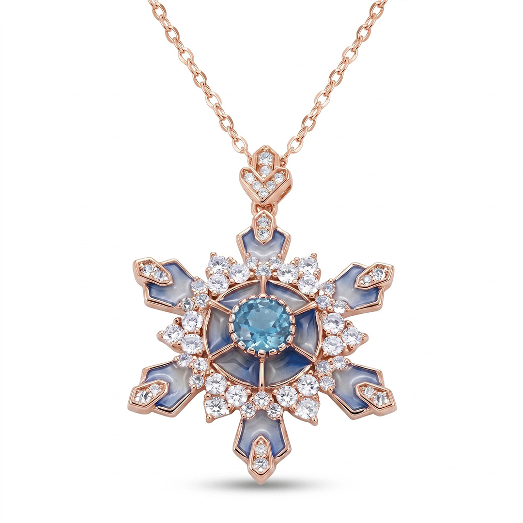Enamel Nature Glaze Light Purple Snowflake Pendant Necklace