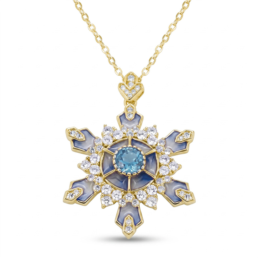 Enamel Nature Glaze Light Purple Snowflake Pendant Necklace