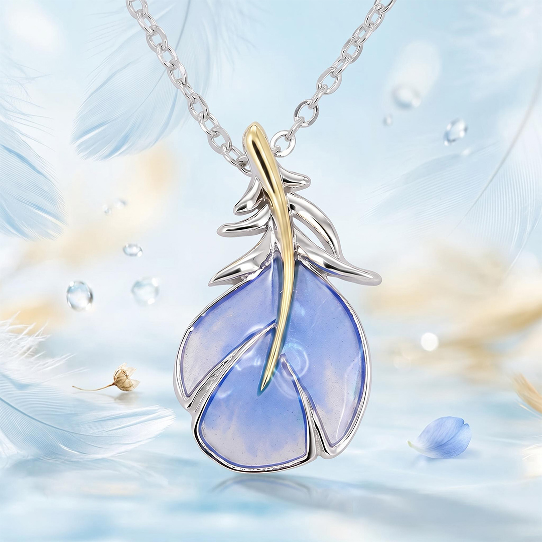 Helloice Enamel Nature Glaze Blue Feather Teardrop Pendant Necklace Helloice Enamel Nature Glaze Blue Feather Teardrop Pendant Necklace