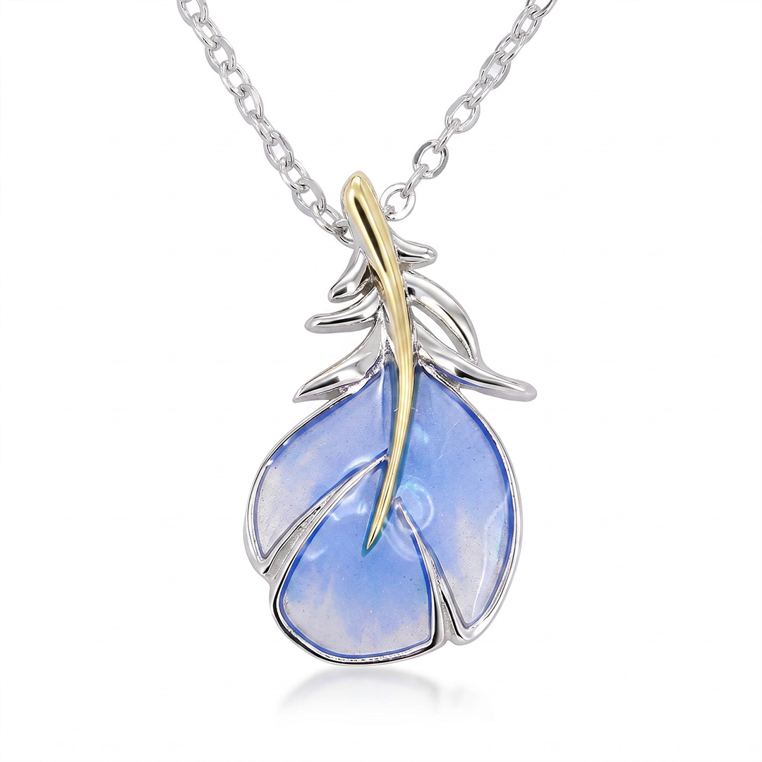 Helloice Enamel Nature Glaze Blue Feather Teardrop Pendant Necklace Helloice Enamel Nature Glaze Blue Feather Teardrop Pendant Necklace