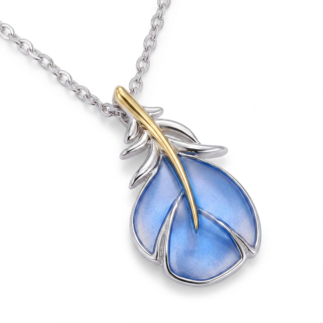 Helloice Enamel Nature Glaze Blue Feather Teardrop Pendant Necklace Helloice Enamel Nature Glaze Blue Feather Teardrop Pendant Necklace