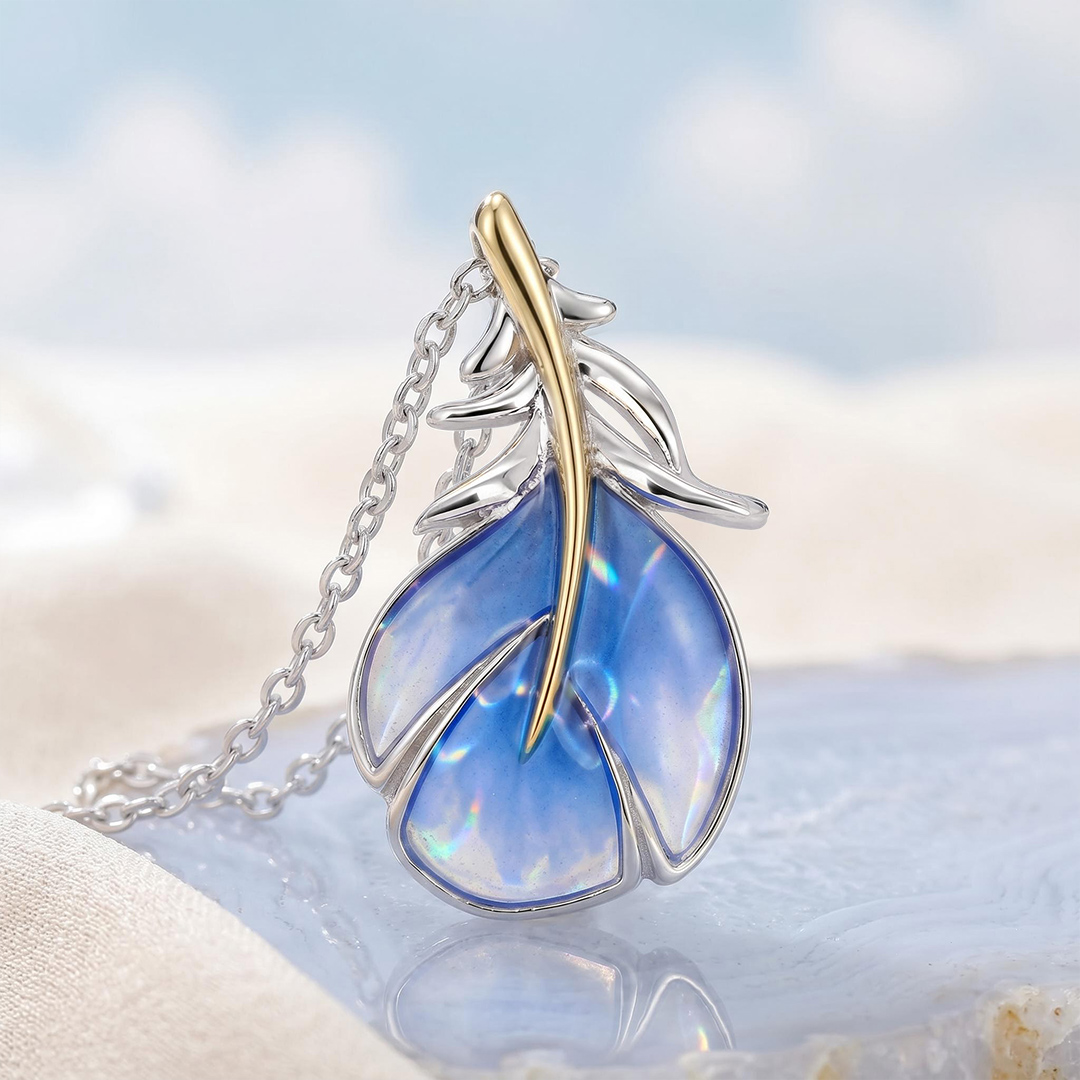 Helloice Enamel Nature Glaze Blue Feather Teardrop Pendant Necklace Helloice Enamel Nature Glaze Blue Feather Teardrop Pendant Necklace