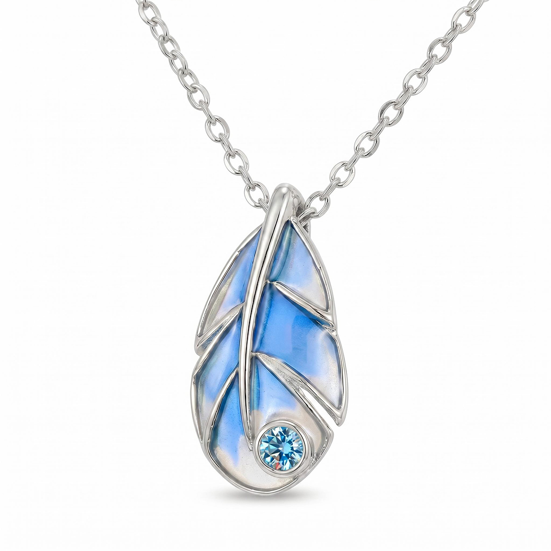 Helloice Enamel Nature Glaze Light Blue Feather Teardrop Pendant Necklace Helloice Enamel Nature Glaze Light Blue Feather Teardrop Pendant Necklace