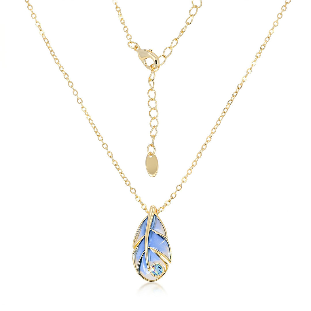 Helloice Enamel Nature Glaze Light Blue Feather Teardrop Pendant Necklace Helloice Enamel Nature Glaze Light Blue Feather Teardrop Pendant Necklace