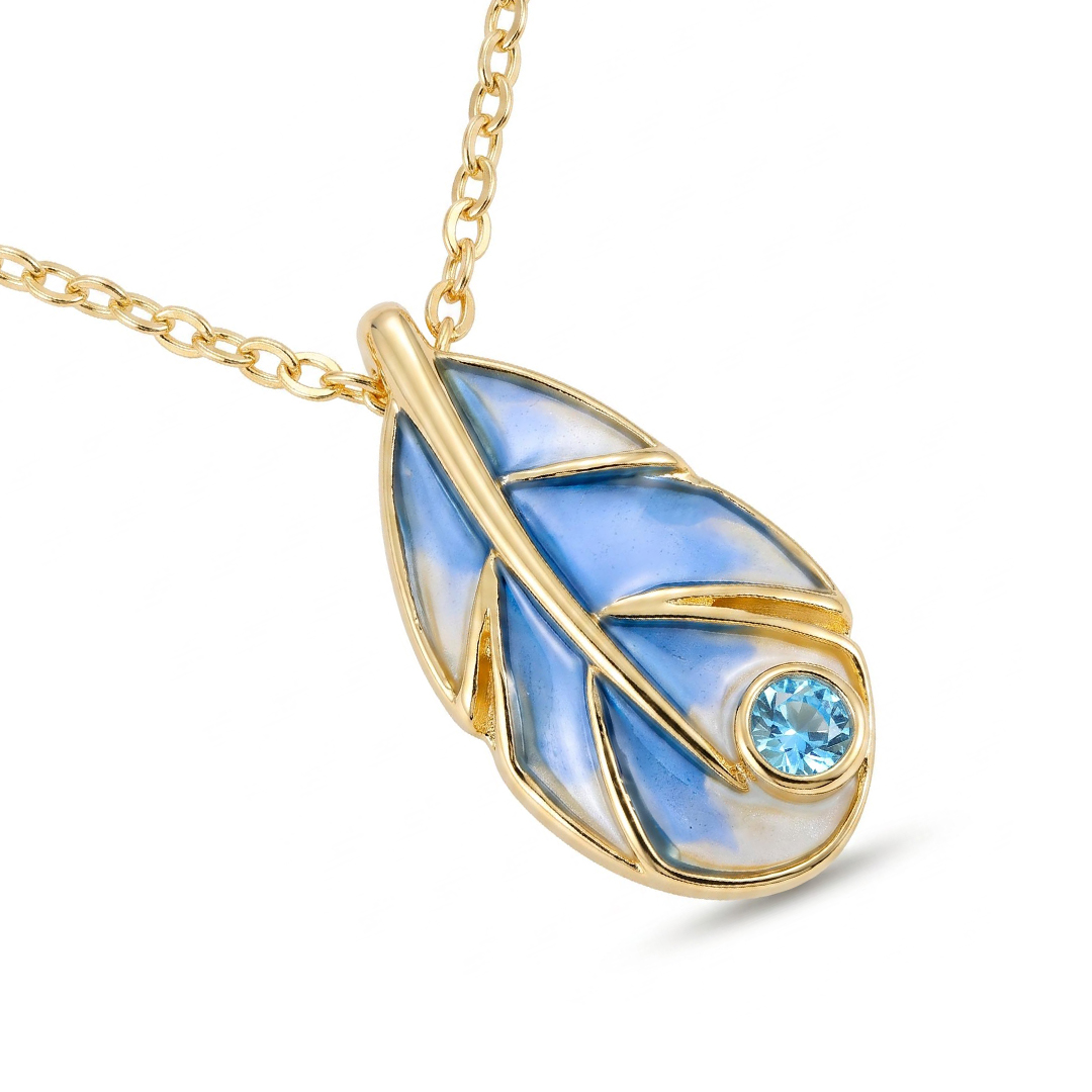 Helloice Enamel Nature Glaze Light Blue Feather Teardrop Pendant Necklace Helloice Enamel Nature Glaze Light Blue Feather Teardrop Pendant Necklace