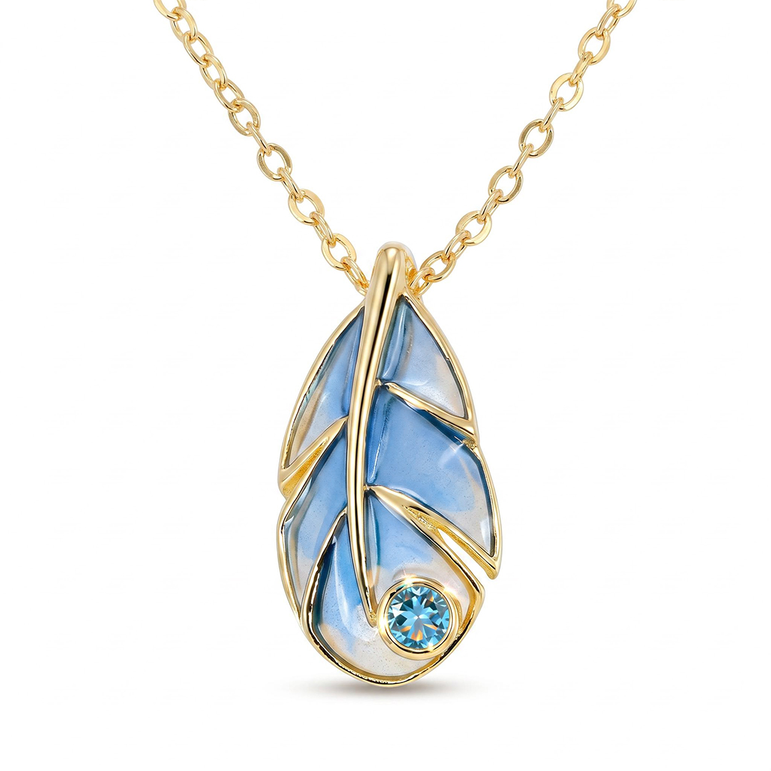 Helloice Enamel Nature Glaze Light Blue Feather Teardrop Pendant Necklace Helloice Enamel Nature Glaze Light Blue Feather Teardrop Pendant Necklace