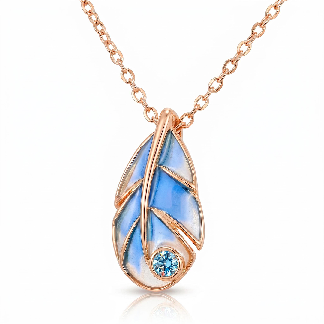 Helloice Enamel Nature Glaze Light Blue Feather Teardrop Pendant Necklace Helloice Enamel Nature Glaze Light Blue Feather Teardrop Pendant Necklace