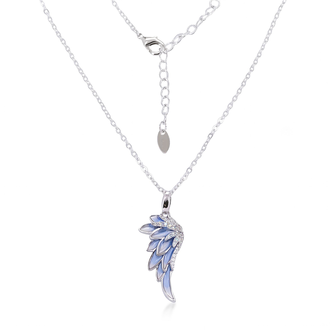 Helloice Enamel Nature Glaze Ice Blue Wing Pendant Necklace