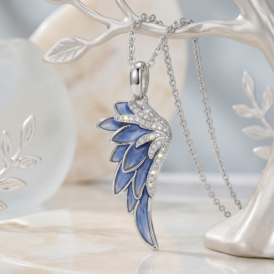 Helloice Enamel Nature Glaze Ice Blue Wing Pendant Necklace