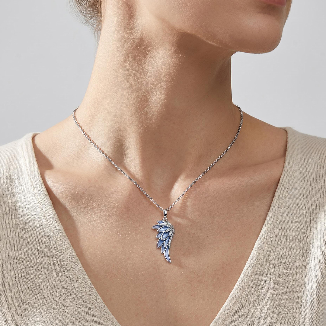 Helloice Enamel Nature Glaze Ice Blue Wing Pendant Necklace