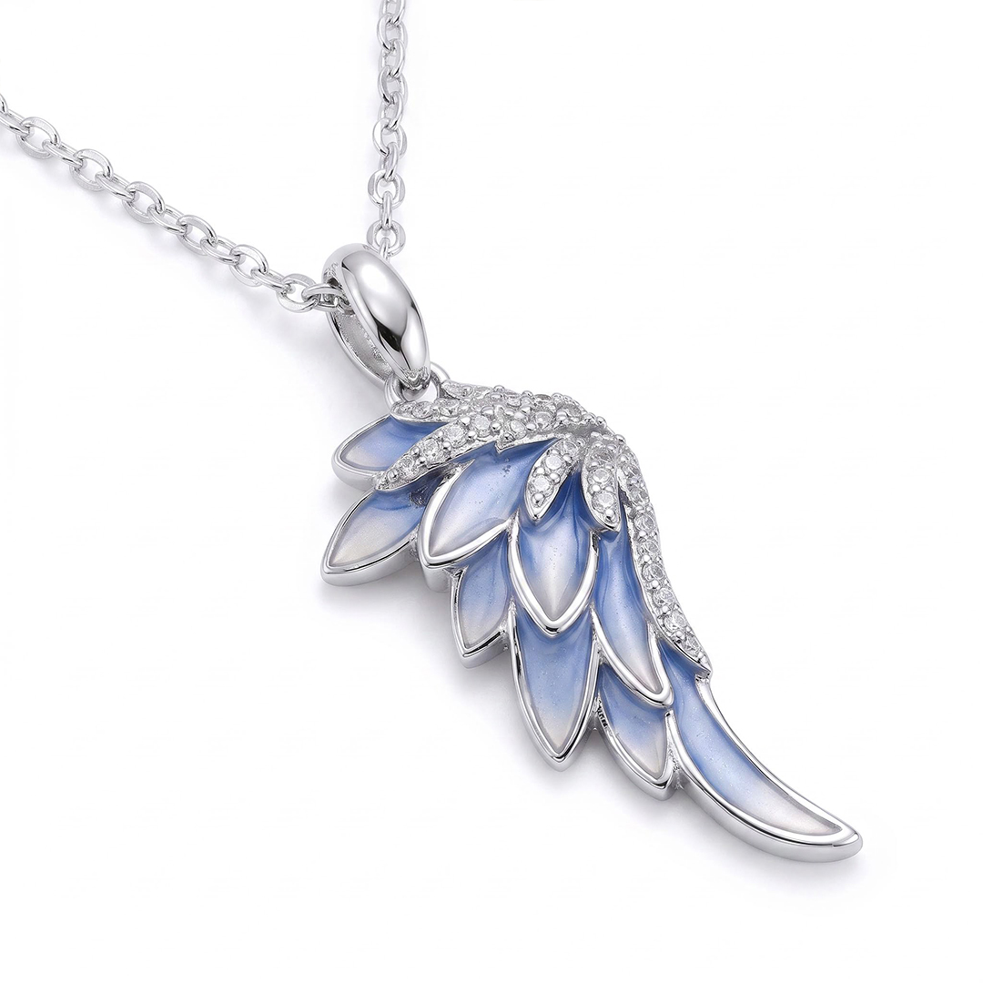 Helloice Enamel Nature Glaze Ice Blue Wing Pendant Necklace