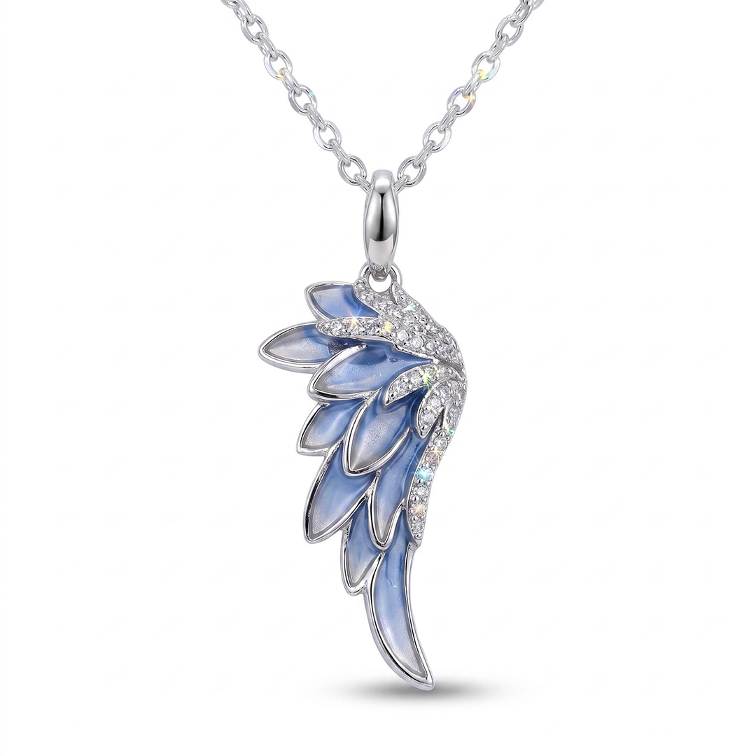 Helloice Enamel Nature Glaze Ice Blue Wing Pendant Necklace