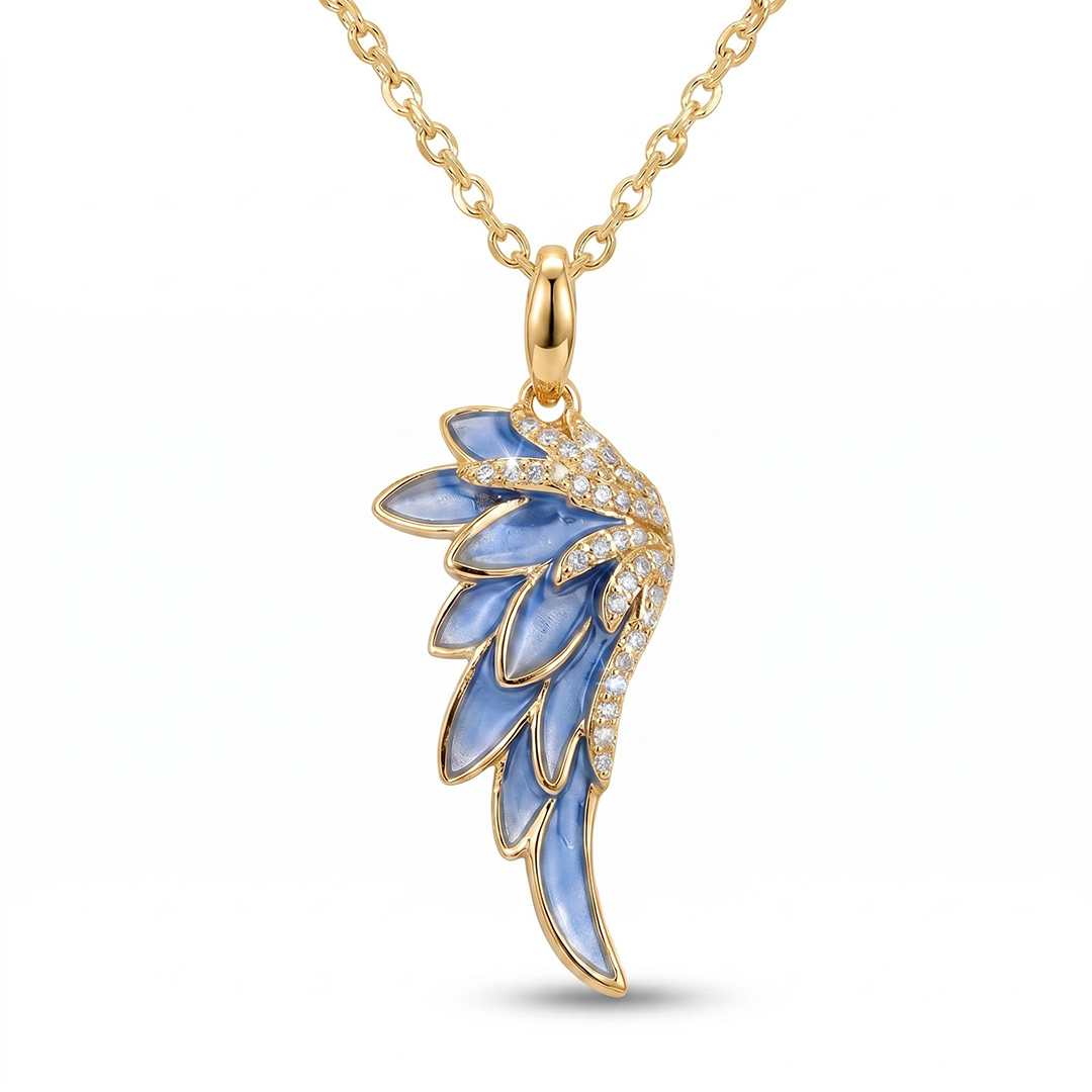 Helloice Enamel Nature Glaze Ice Blue Wing Pendant Necklace
