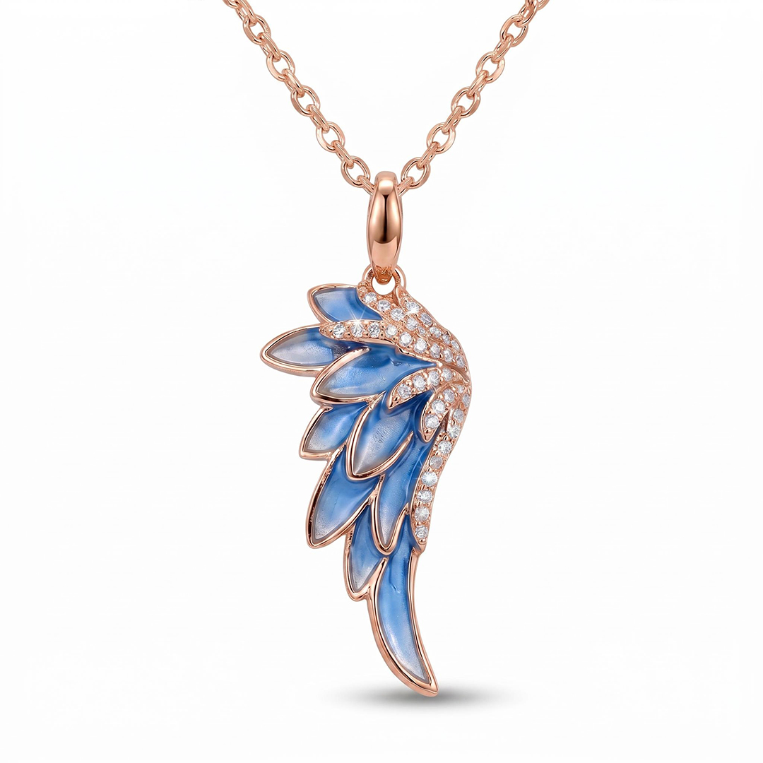 Helloice Enamel Nature Glaze Ice Blue Wing Pendant Necklace