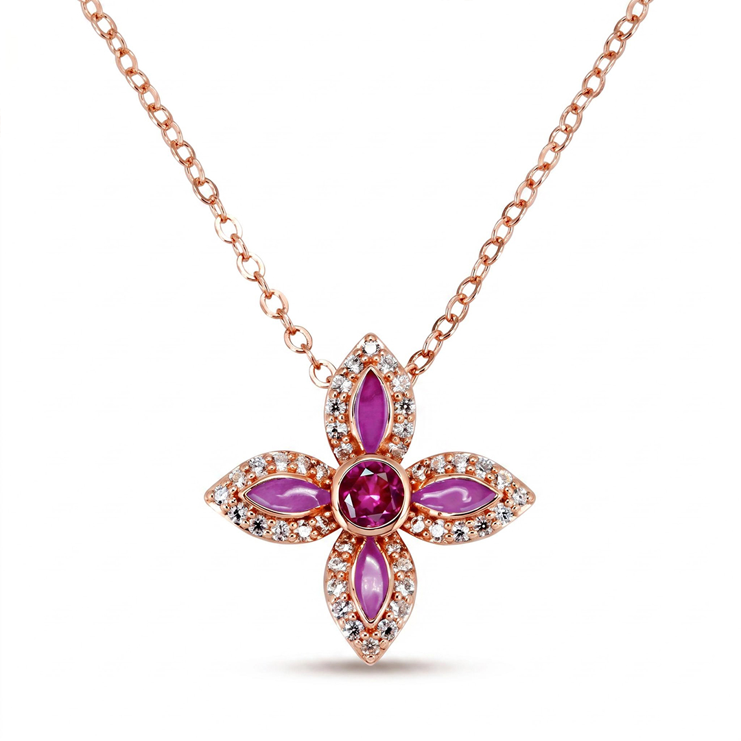 Helloice Enamel Nature Glaze Rose Purple Cross Pendant Necklace Helloice Enamel Nature Glaze Rose Purple Cross Pendant Necklace
