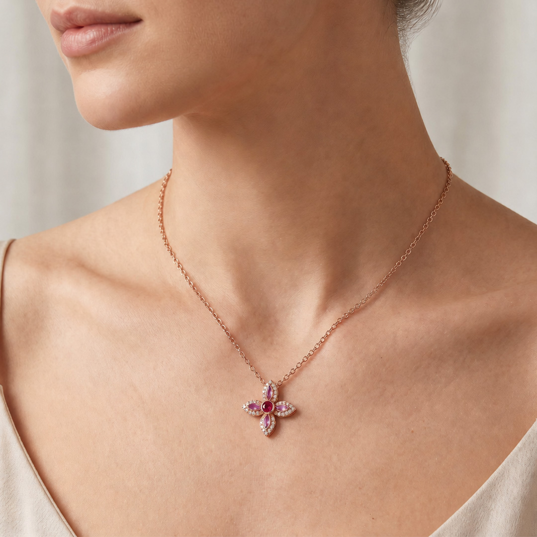 Helloice Enamel Nature Glaze Rose Purple Cross Pendant Necklace Helloice Enamel Nature Glaze Rose Purple Cross Pendant Necklace