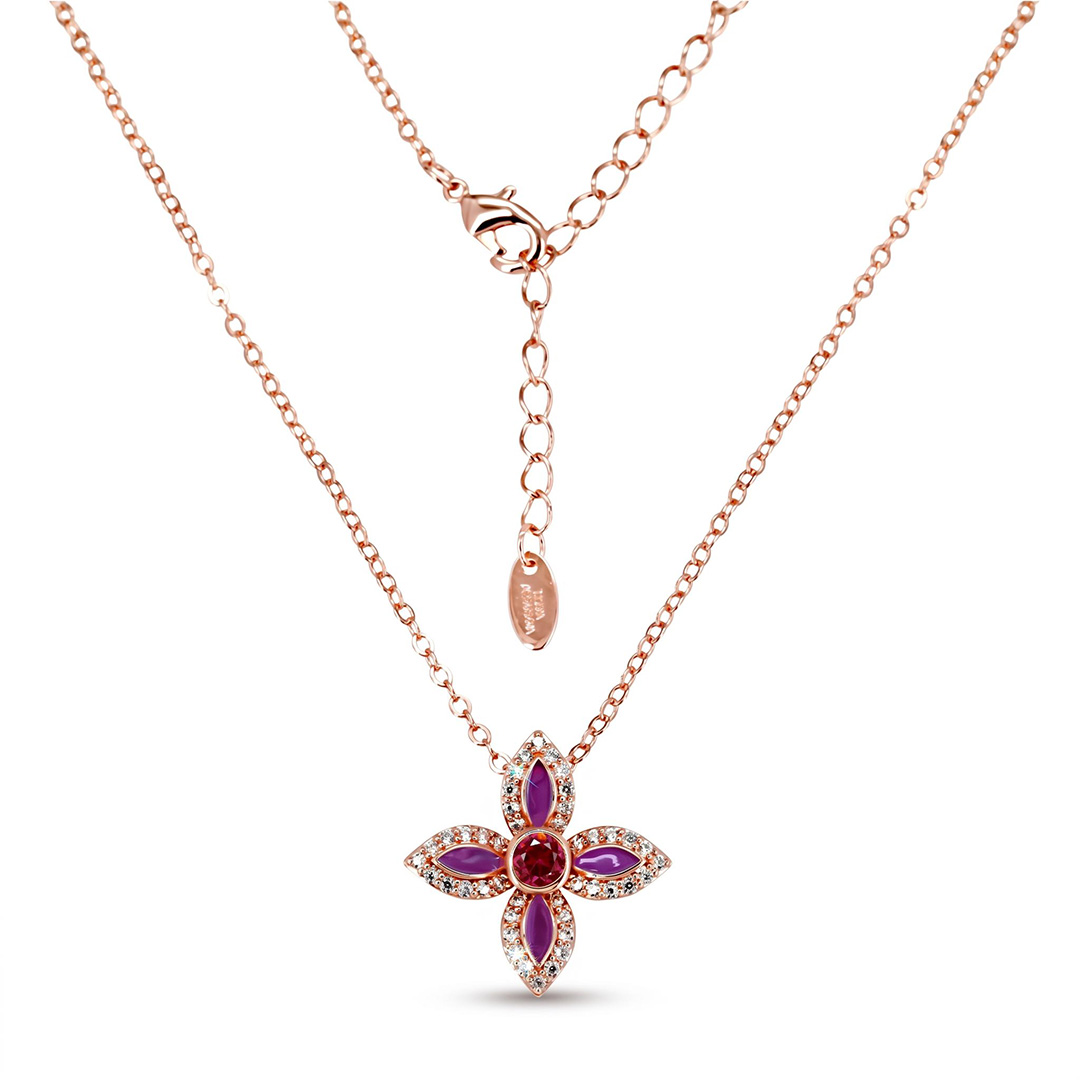 Helloice Enamel Nature Glaze Rose Purple Cross Pendant Necklace Helloice Enamel Nature Glaze Rose Purple Cross Pendant Necklace