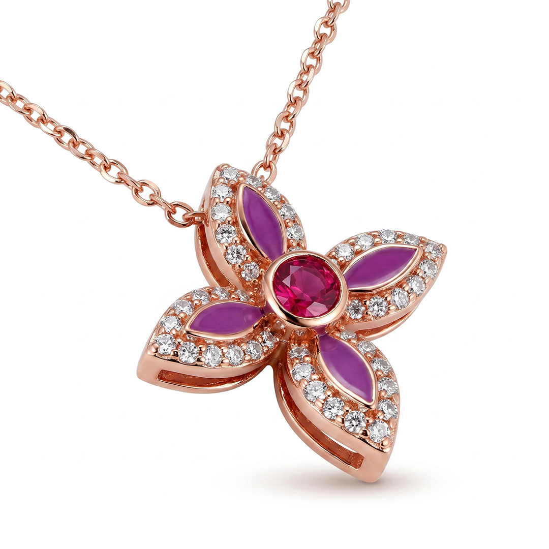 Helloice Enamel Nature Glaze Rose Purple Cross Pendant Necklace Helloice Enamel Nature Glaze Rose Purple Cross Pendant Necklace