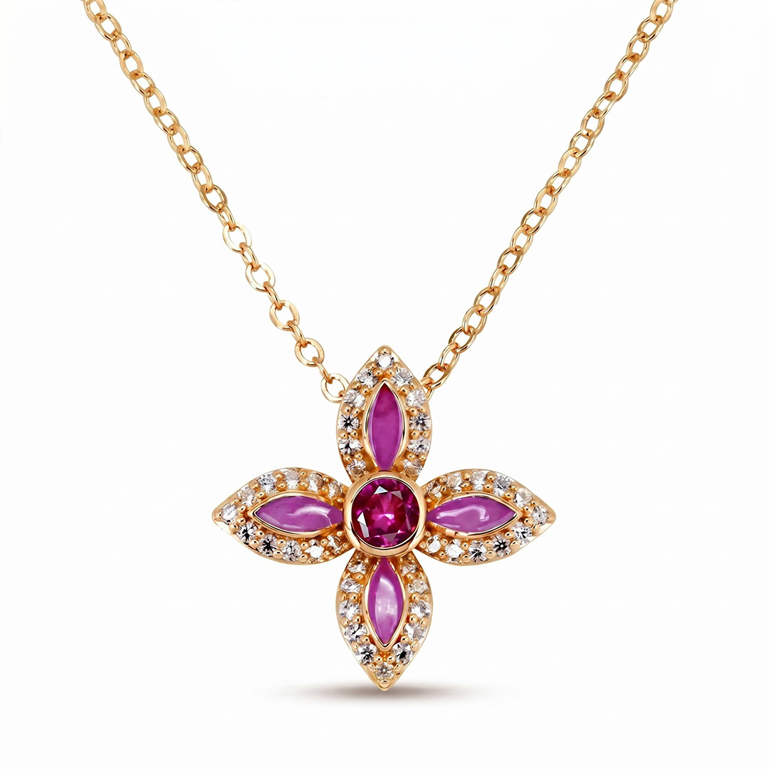 Helloice Enamel Nature Glaze Rose Purple Cross Pendant Necklace Helloice Enamel Nature Glaze Rose Purple Cross Pendant Necklace