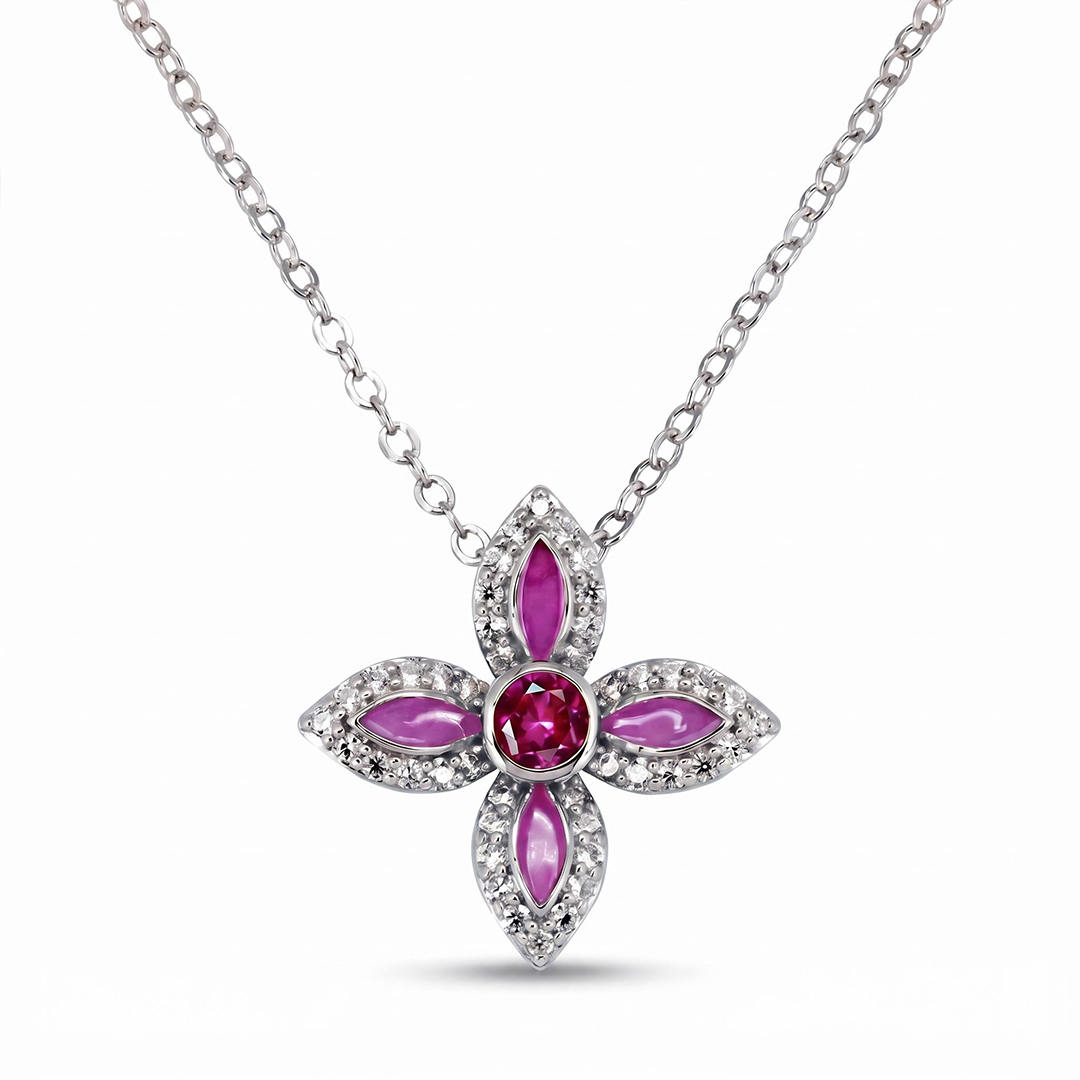 Helloice Enamel Nature Glaze Rose Purple Cross Pendant Necklace Helloice Enamel Nature Glaze Rose Purple Cross Pendant Necklace