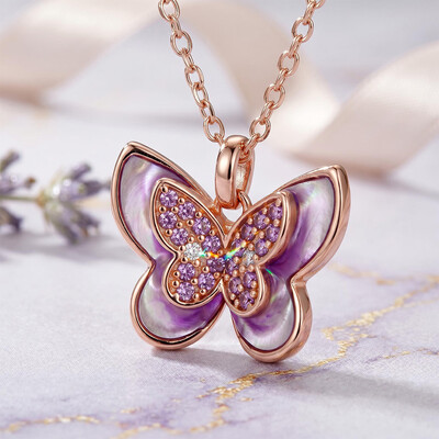 Helloice Enamel Nature Glaze Rose Purple Cross Pendant Necklace